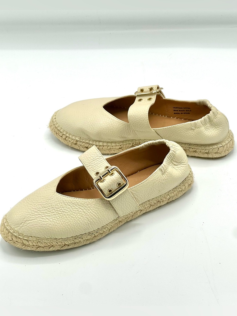 Buckle Beige Pebbled Leather Jutelia Mary Jane espadrilles Made In Spain Sz40/9